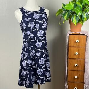 Jodi Michaels Navy Blue Floral Loose Fit Sleeveless Dress Size 7/8